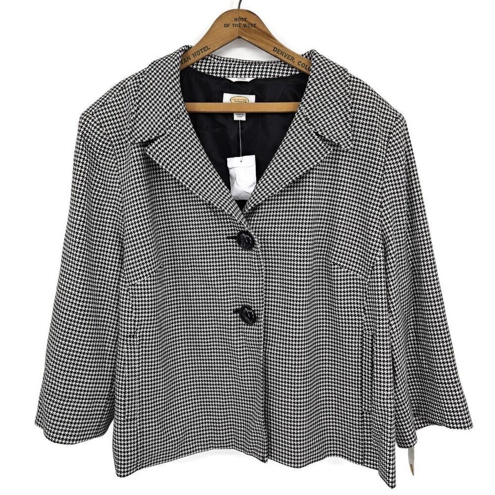 New Talbots Houndstooth Blazer Womans 22W Black White Jacket Plus Size